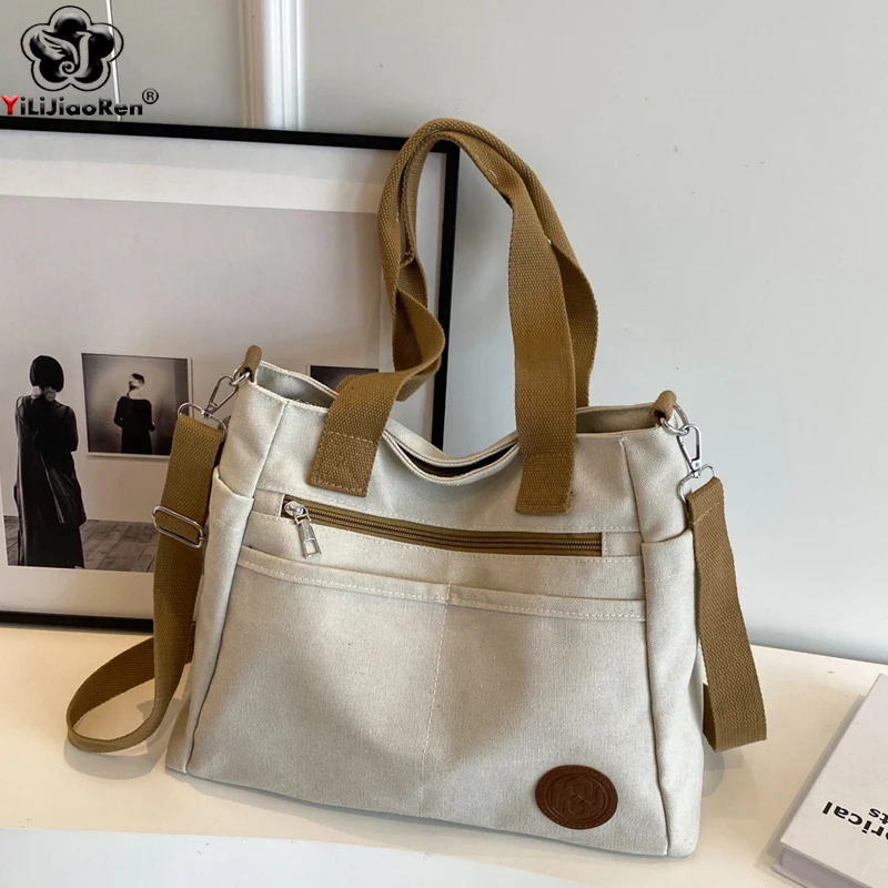 Moda bolsas de lona das mulheres alta qualidade sacos ombro designer marca grande capacidade tote senhoras simples saco mão compras sac