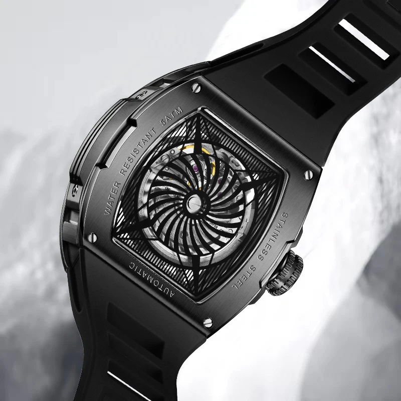 FeelNever NEW Fashion Mechanical Man Watch Luxury Hollow Silicone Automatic Watches for Men Waterproof Casual Sports Wristwatch