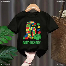 Block Building Birthday Numeral 6.7th Birthday Boy T-Shirt Gives Children Birthday Party Clothing T-Shirt Cute Boy Birthday Gift