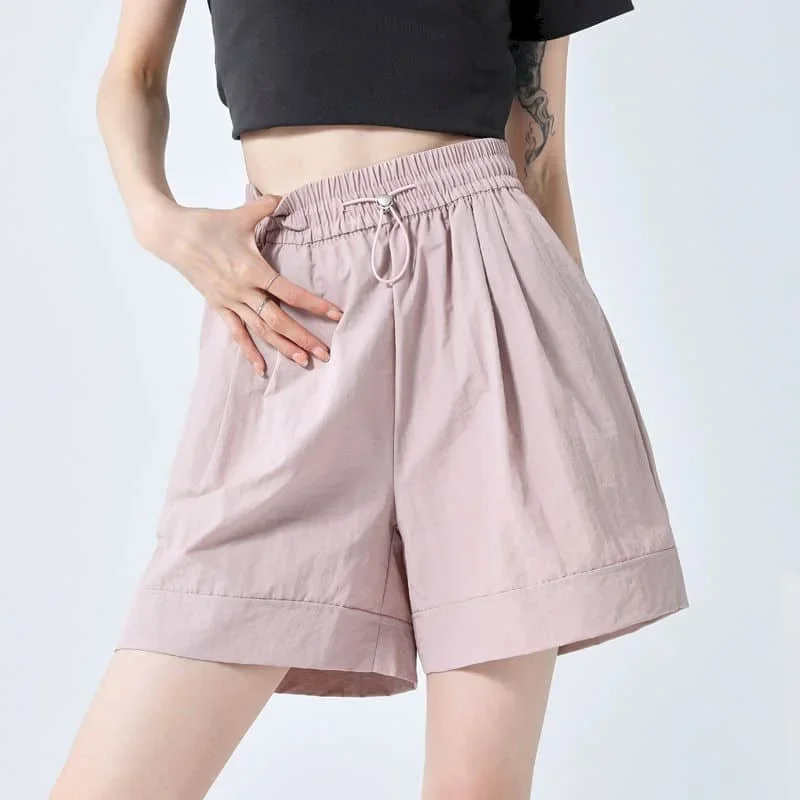 Pantaloncini solidi Donna Casual Paracadute allentato A-line Pantaloncini a gamba larga Stile Safari Pantaloni caldi in vita elastica Streetwear Abbigliamento donna