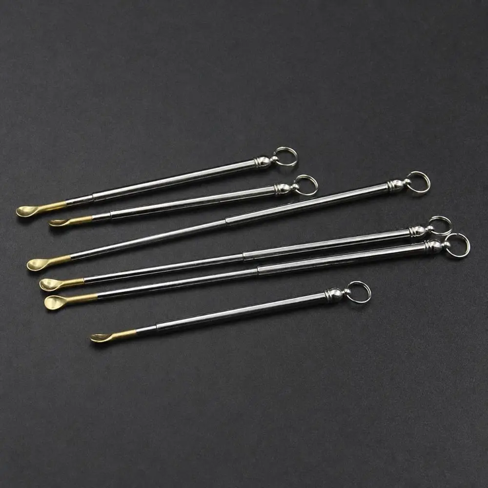 5PCS Brass Material Ear Spoon Scalable Keyring Pendant Ear Wax Remover Reusable Mini Pocket Size Metal Ear Curette