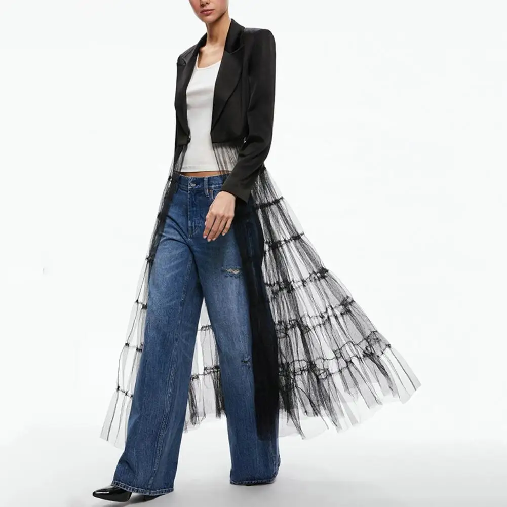 Elegant Calf-length Dress Elegant Satin Lady Stage Show Coat Dress with Mesh Patchwork A-line Silhouette Women's Fashion