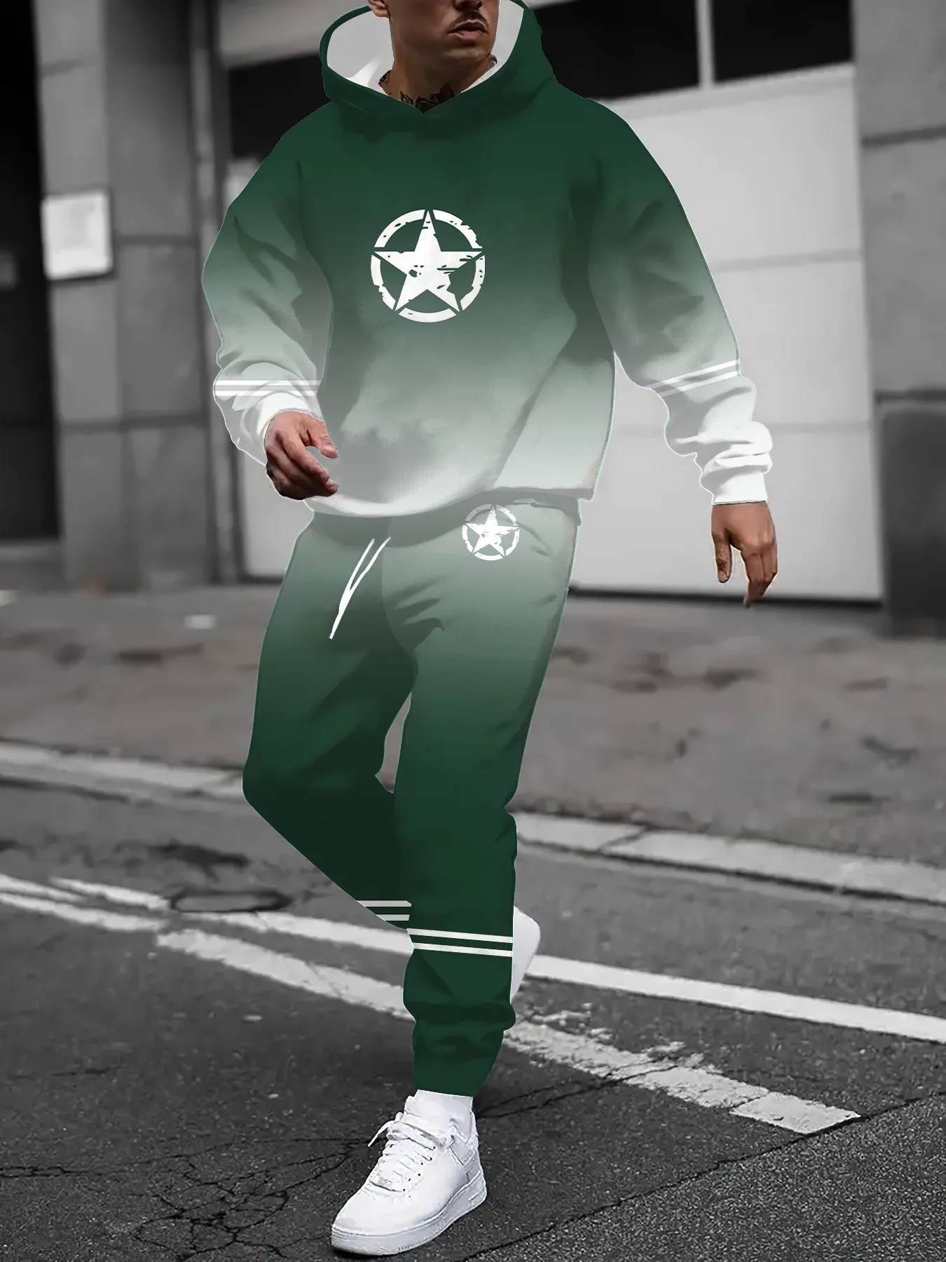 

Autumn and Winter Men Hoodie Set Fashion Star Printed Pattern Hoodie Set Men Sports Hoodie Set Quick Drying and Breathable