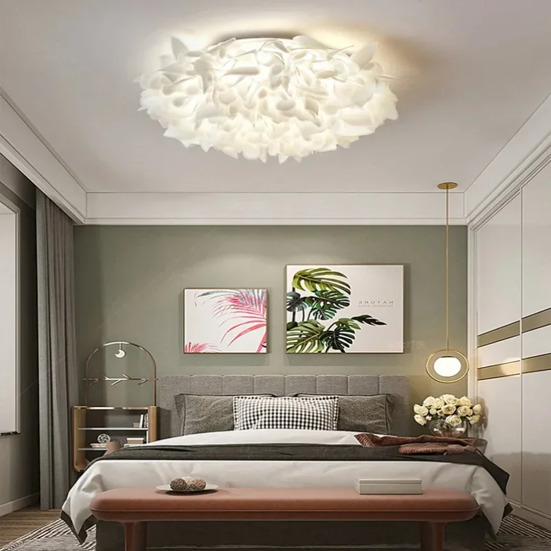 

Romantic White Flower LED Ceiling Lights Bedroom Restaurant Living Room Lamp Remote Control Dimming Home Decor Hanglamp PVC