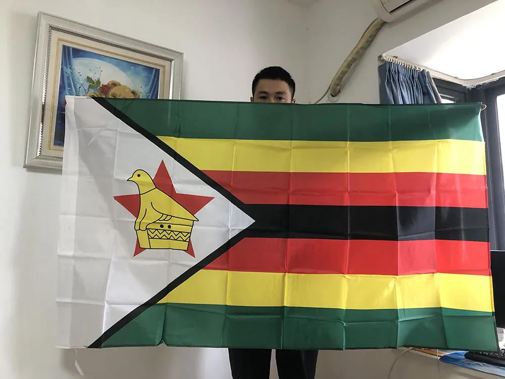 Drapeaux nationaux zimbabwéens en polyester, sensation de ciel, sensation du Zimbabwe, double pénétration, décoration, face, 90x150cm, 3x5 pieds