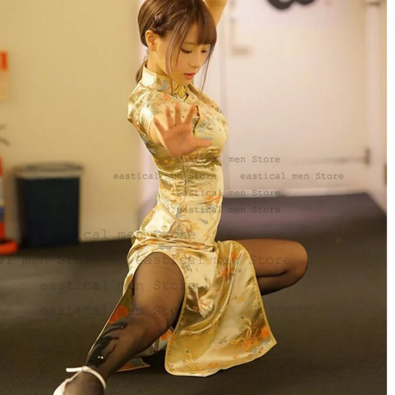 

Женское платье в китайском стиле, традиционное жаккардовое платье Ципао с драконом, длинное черное платье Chesongam, сексуальное женское вечернее платье, большой размер 6Xl