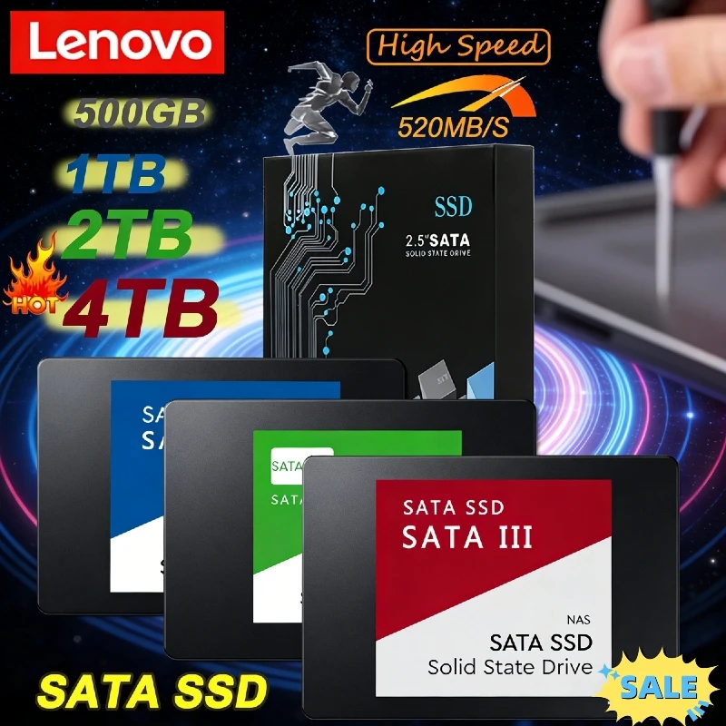 

Внешний SSD-накопитель Lenovo 4 ТБ, интерфейс SATA3, высокоскоростной твердотельный накопитель, портативный внешний жесткий диск для ноутбука
