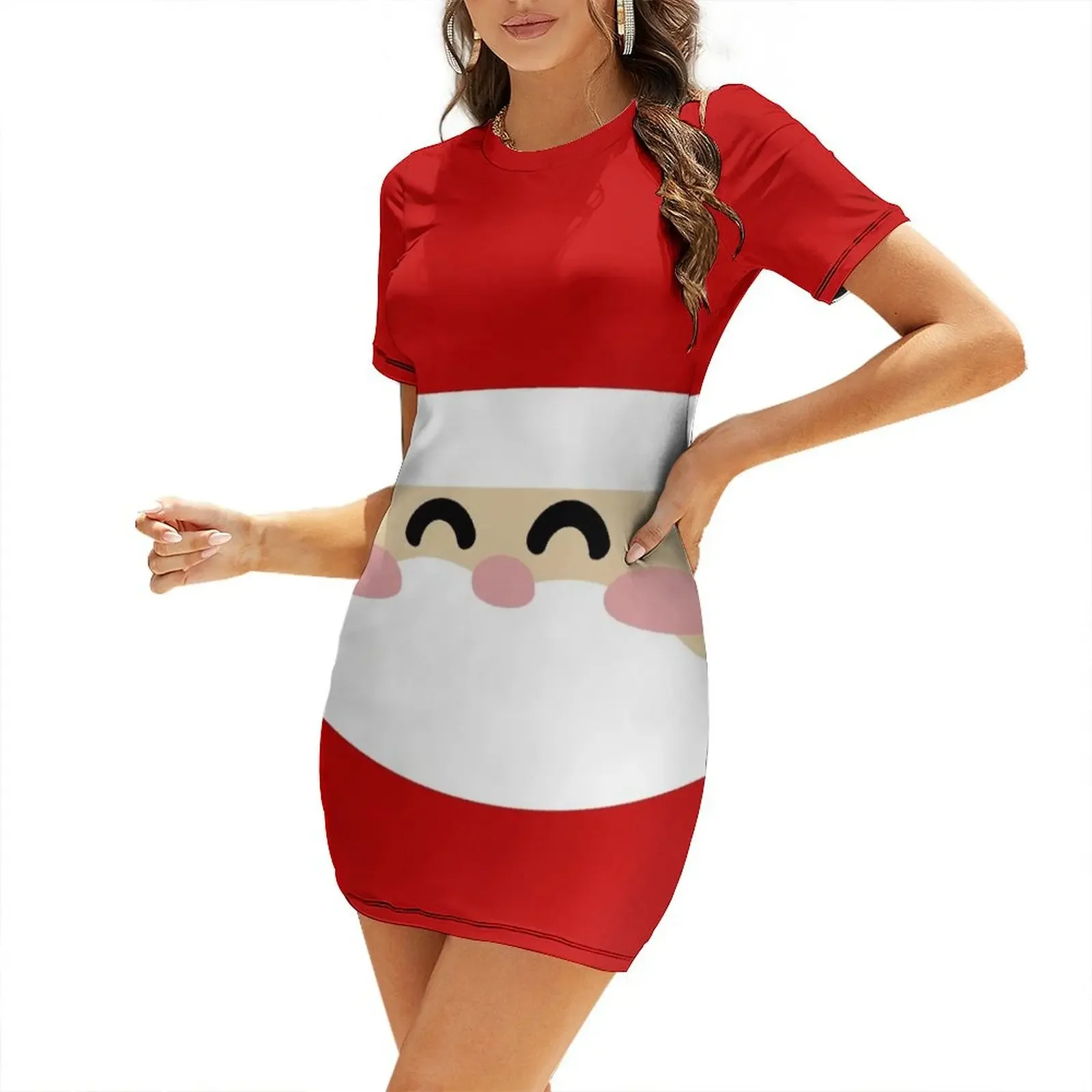 

Santa Face Short-Sleeved Dress Aesthetic clothing dresses for woman 2026 women's evening dresses 2026