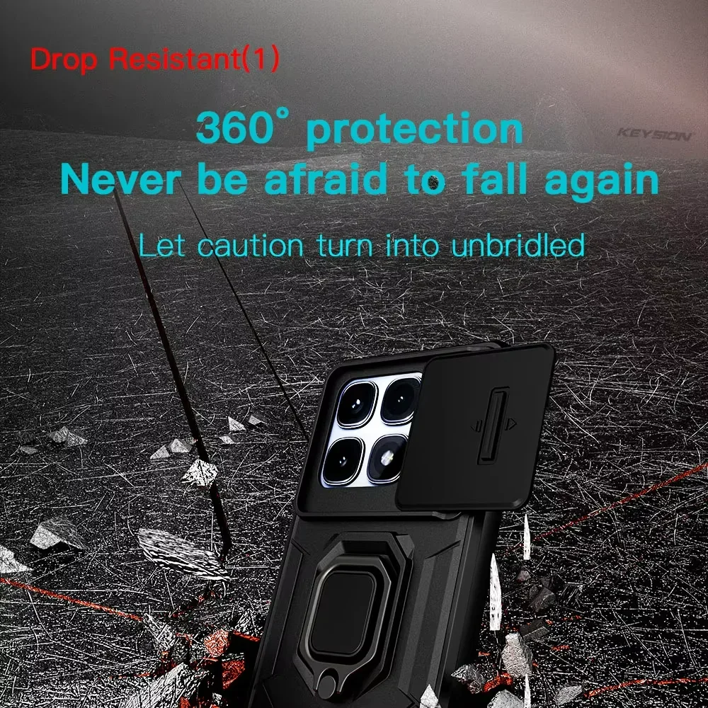 Case for Xiaomi Redmi Note 13 Pro 5G Xiaomi 14T Poco X6 Pro Slide Camera Ring Stand Armor Anti-fall Protection Kickstand Cover