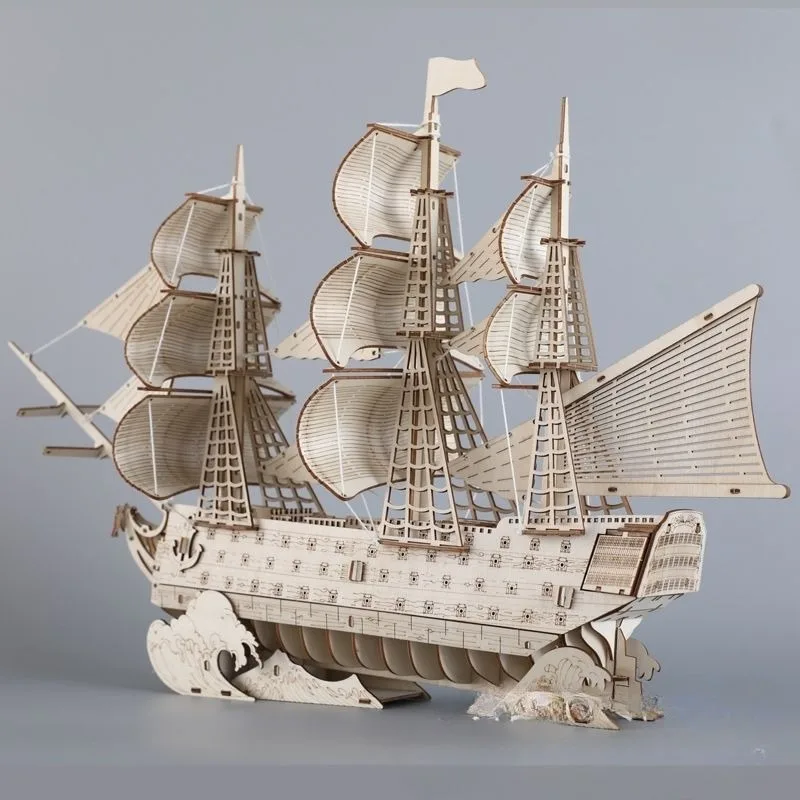 DIY Sailing Ship Toys 3D Wooden Puzzle Toy Assembly Model Wood Craft Kits Desk Decoration for Kids Montessori Educational Toys