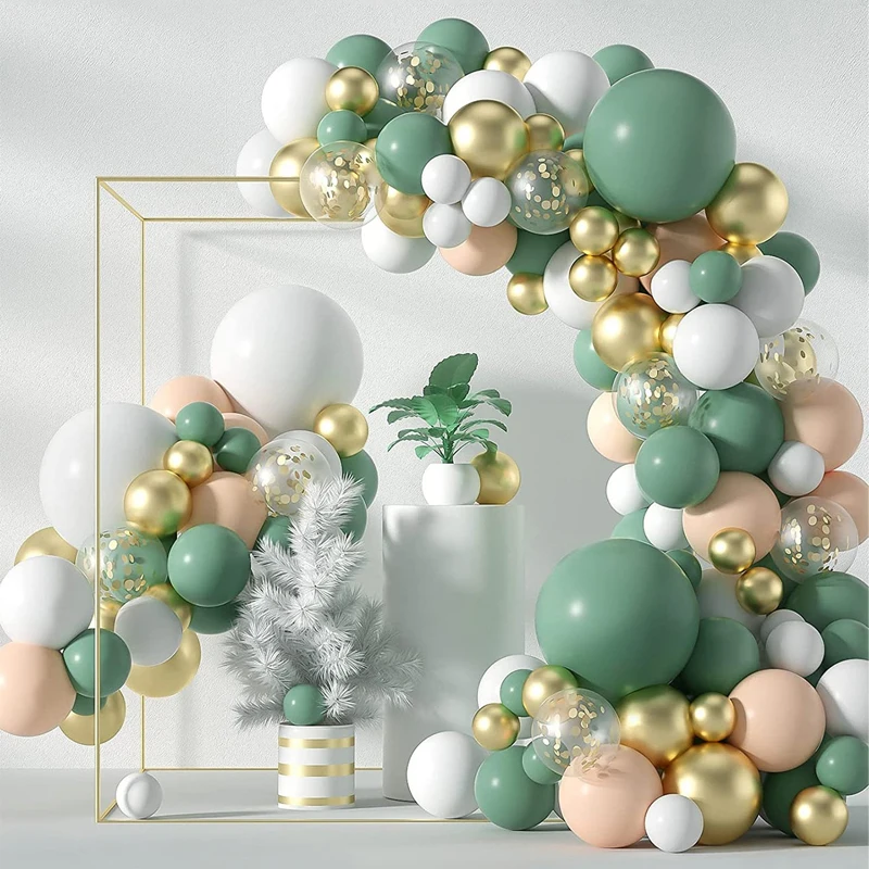 Olivgrüne Luftballons Bogen girlande Kit Weißgold Konfetti Luftballons für Hochzeit Geburtstag Baby party Party Dekorationen gesetzt