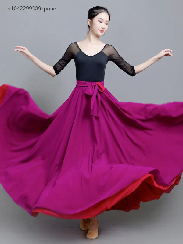 Women's Flamenco Skirt Spanish Dance Skirt Belly Dance Long Skirt Large Swing Skirt Gradient Color Performance Gypsy Skirt 2025