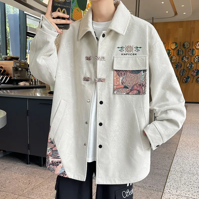 

Новая китайская куртка со свободным воротником для мужчин, повседневное пальто для отдыха, весенне-осеннее модное брендовое полиэфирное пальто для подростков