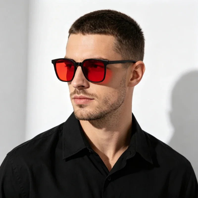 KUNKKA Brand Better Sleep Blue Light Blocking Glasses Men Red Lenses Anti Green Light Eliminate Eye Strain Glasses Bluelight