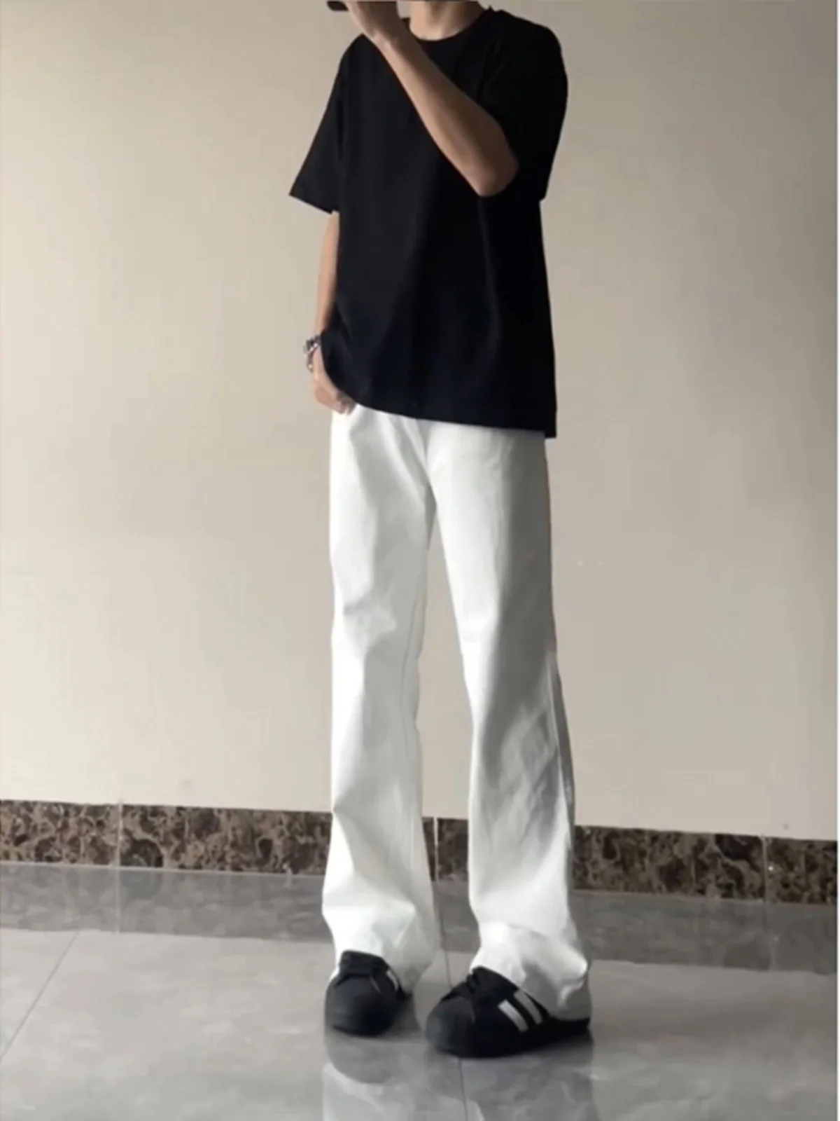 

White High-End Men's Straight Leg Cleanfit Summer Jeans Loose American Style Knife Flared Pants Casual Wear Youth Trend