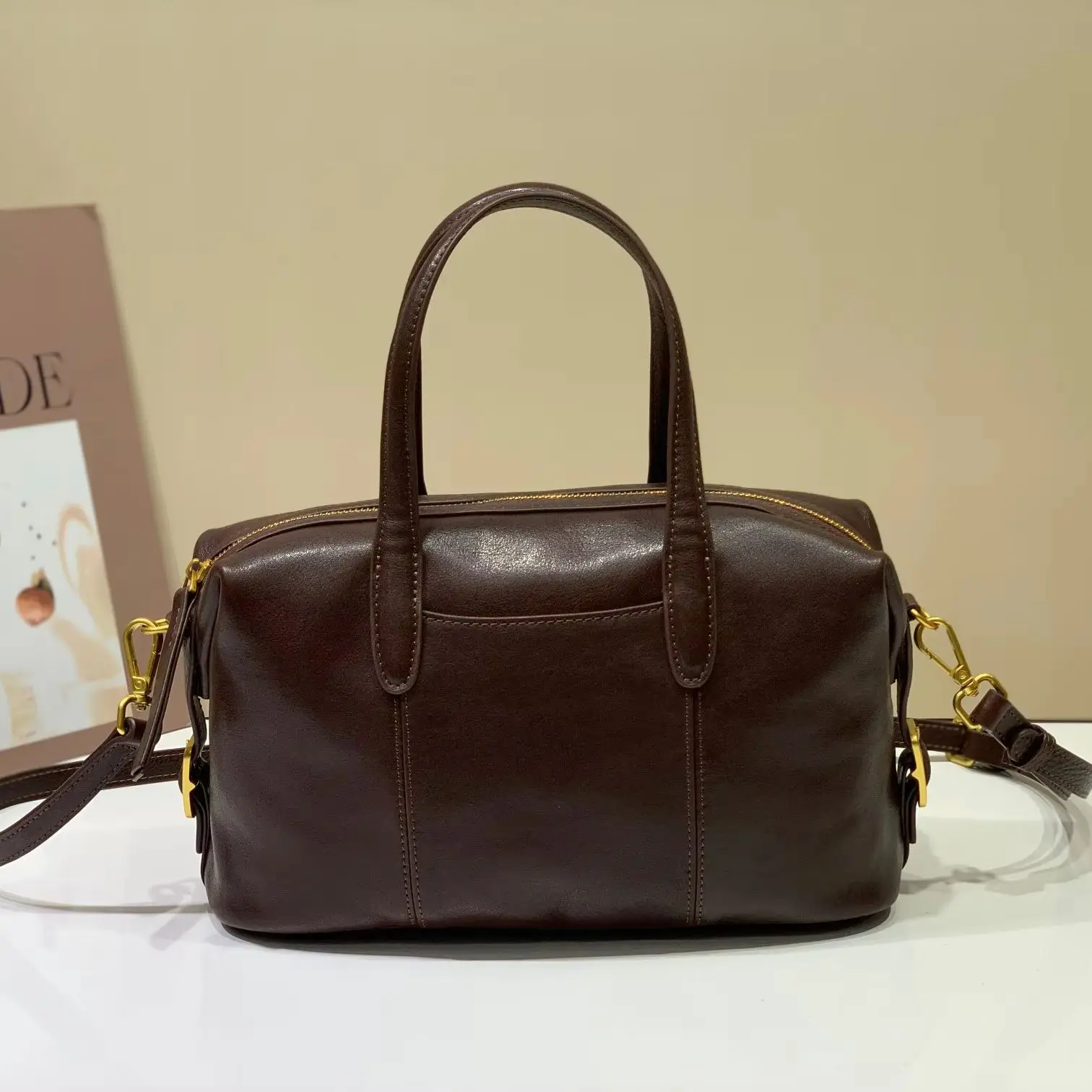 Women Genuine Cowhide Leather Handbag Luxury Deisgner Brand Ladies Shoulder Crossbody Purses Bags for Woman Boston Bag 2026 New