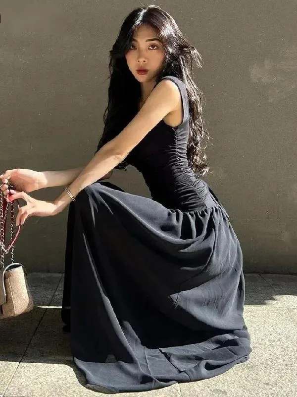 ชุดเดรสยาวหรูหราเซ็กซี่ผู้หญิงรุ่ยบอดี้คอนแม็กซี่เดรสฤดูใบไม้ผลิ Y2K ฤดูร้อนเอวสูงชุดเดรส J3AJ