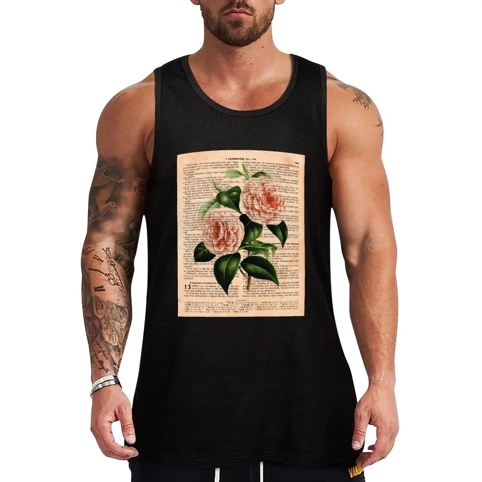 

Pink Camellias on Corinthians Tank Top men gym clothing anime t-shirts Bodybuilding shirt summer clothes