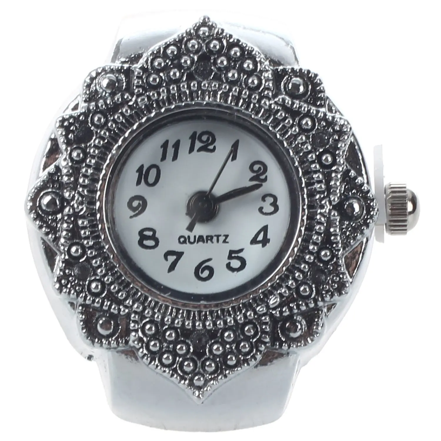 Tibetan Silver Flower Men Lady Finger Ring Watch 0.87