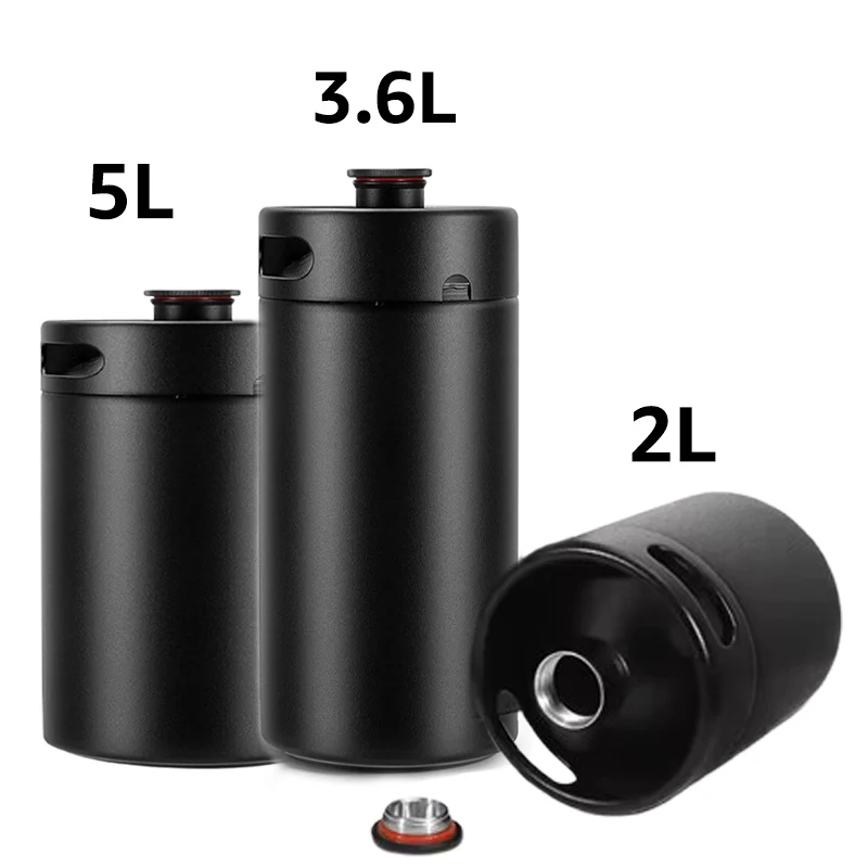 2L/3.6L/5L Beer Growler Mini Keg, Matte Black Home Brewery Barrel Kegs Brewing Craft Beer Portable Equipment,For Party Camping