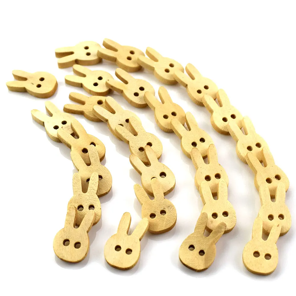 50PCS Rabbit Wooden Buttons Cute Natural Color Sewing Clothes Button Scrapbooking Garment DIY Apparel Accessories
