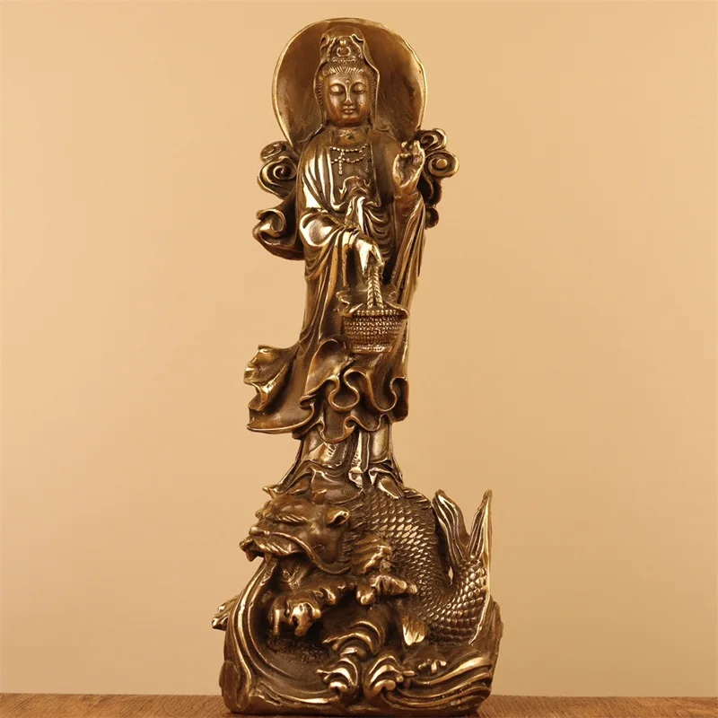 

Guyunzhai Brass Antique Cabas Copper Kwan-Yin Buddha Statue Wholesale Auspicious Gift Craft Ornaments