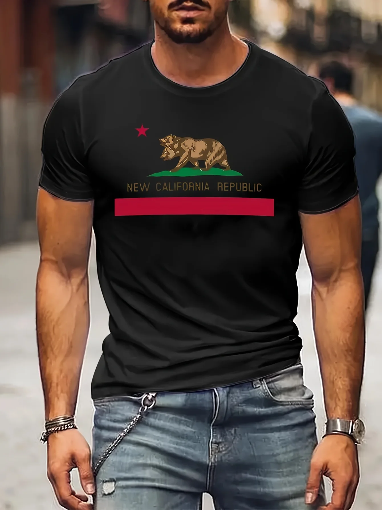 California Republic Flag Men's Clothing T Shirt Men 2024 Gym Clothing Men Anime Men T shirt Printed T-Shirt B5020197