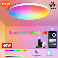 Tuya WiFi LED Ceiling Light 40W RGB Dimmable Lamp APP Voice Control Round Ceiling Lamps AC 220V for Indoor Lighting Decoration