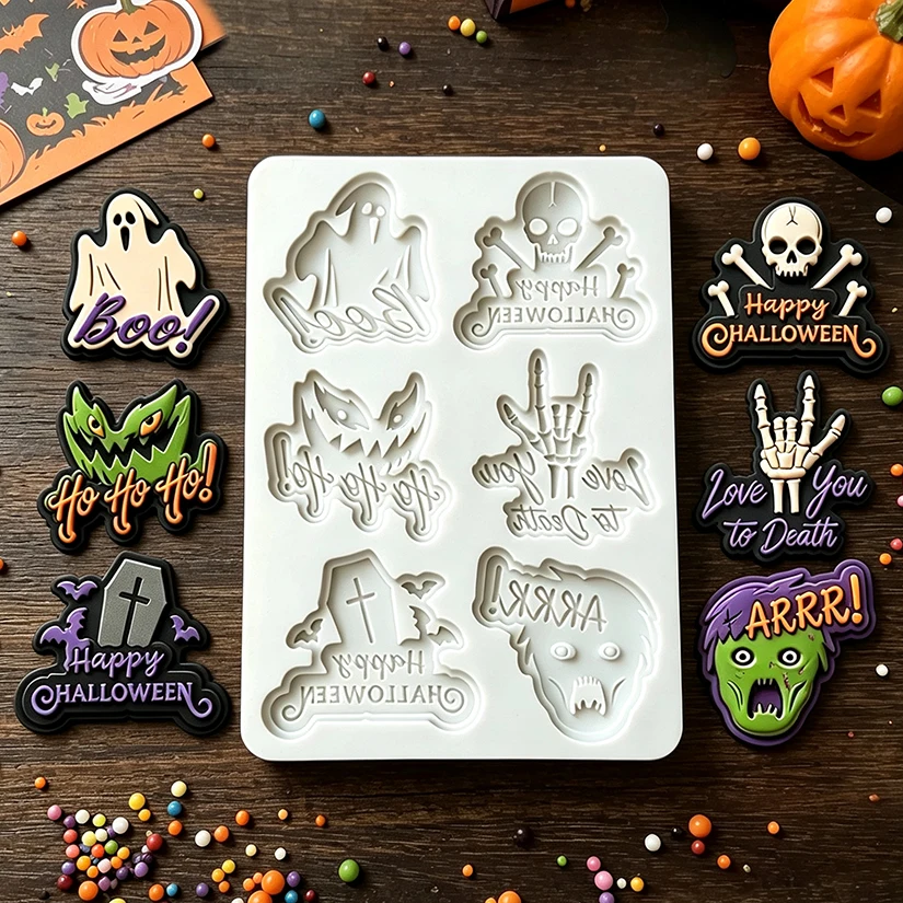 Halloween Ghost Skull Zombie Tombstone Silicone Mold for Sugarcraft Resin Cupcake Baking Fondant Cake Decorating Tools