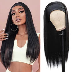 Synthetic Straight Headband Wig for Women Black Long Straight Headband Wig Heat Resistant Natutal Looking for Daily Party Use