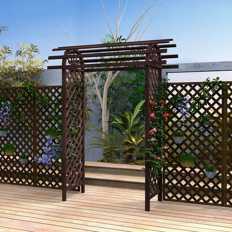 Dome arch flower stand climbing vine stand, outdoor villa courtyard carbonized preservative wood solid wood flower pot large