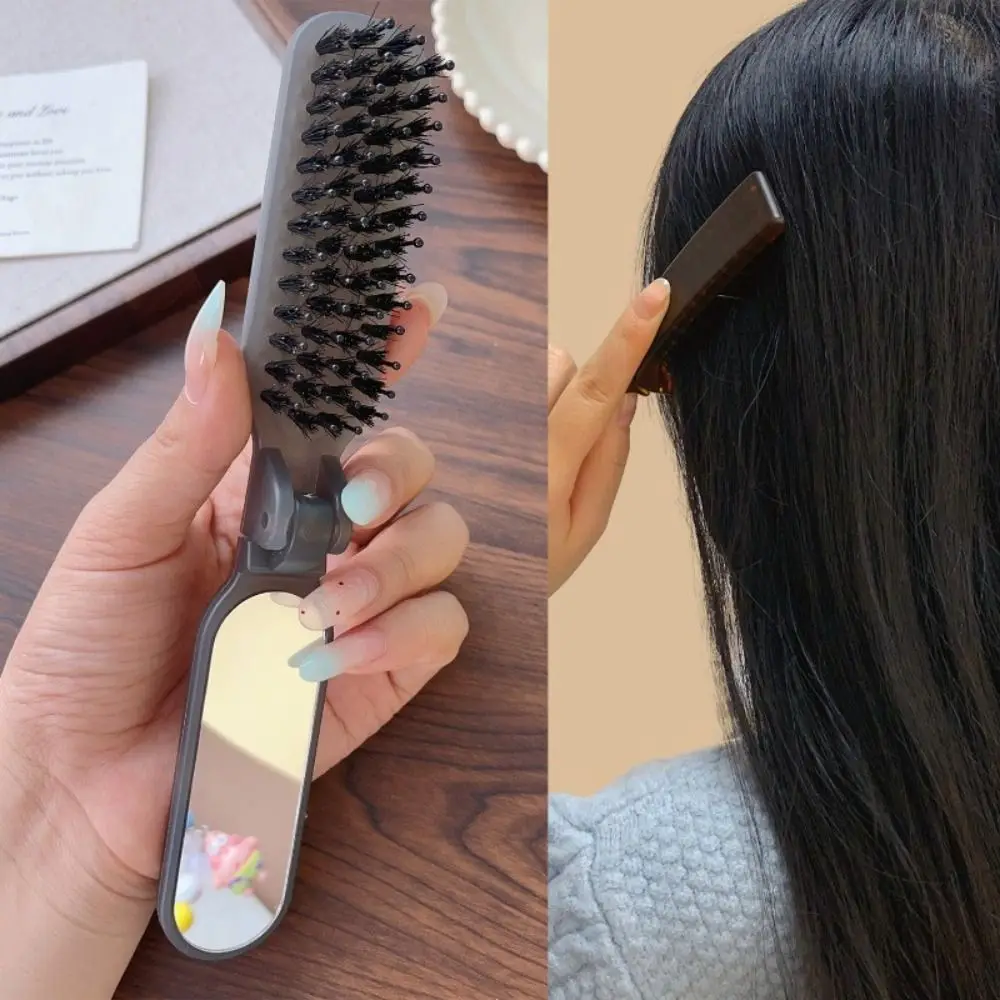 

Массажная расческа для волос из щетины кабана, антистатическая складная расческа с высоким черепом и зеркалом для макияжа, встроенные расчески для укладки
