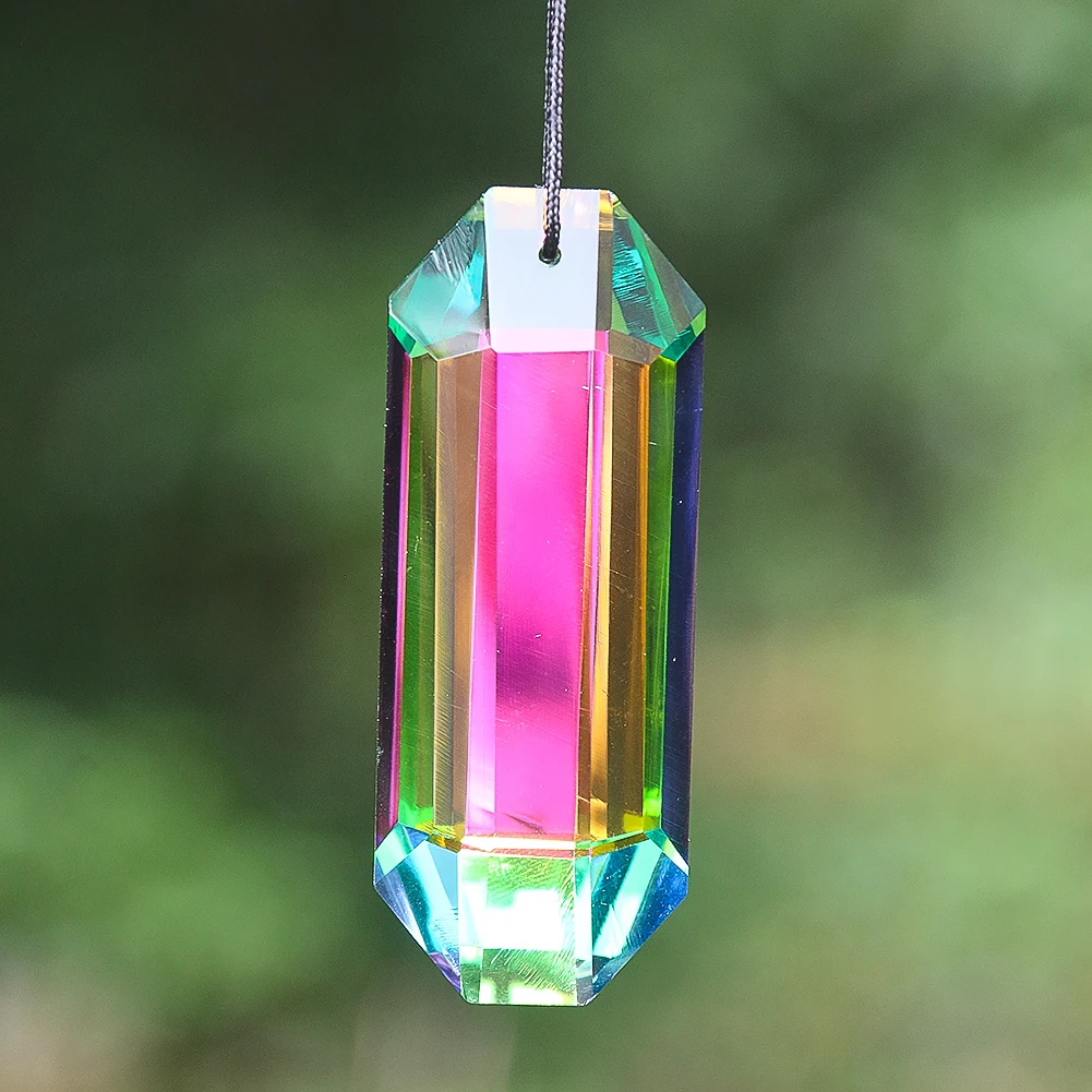 75mm Iridescent Glass Crystal Pendant Prism Aurora Suncatcher Faceted Pointed Hanging Chandelier Parts Refraction Rainbow Maker