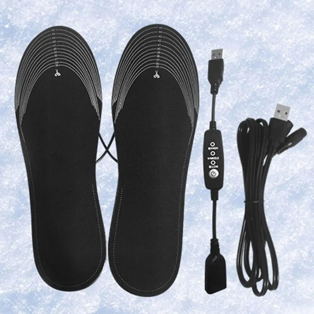 Cuttable USB Heated Shoe Insoles Rapid Heating 3 Gear Control Warm Thermal Insoles Non-Slip Washable Feet Warmer Sock Mat Unisex