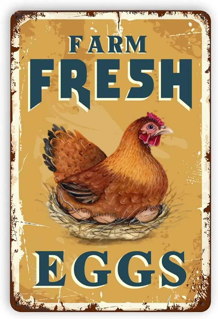 Farm Fresh Eggs Tin Signs - Vintage Country Chicken Hen Rooster Tin Signs Funny Chicken Coop Metal Signs Outdoor Chicken Decor F