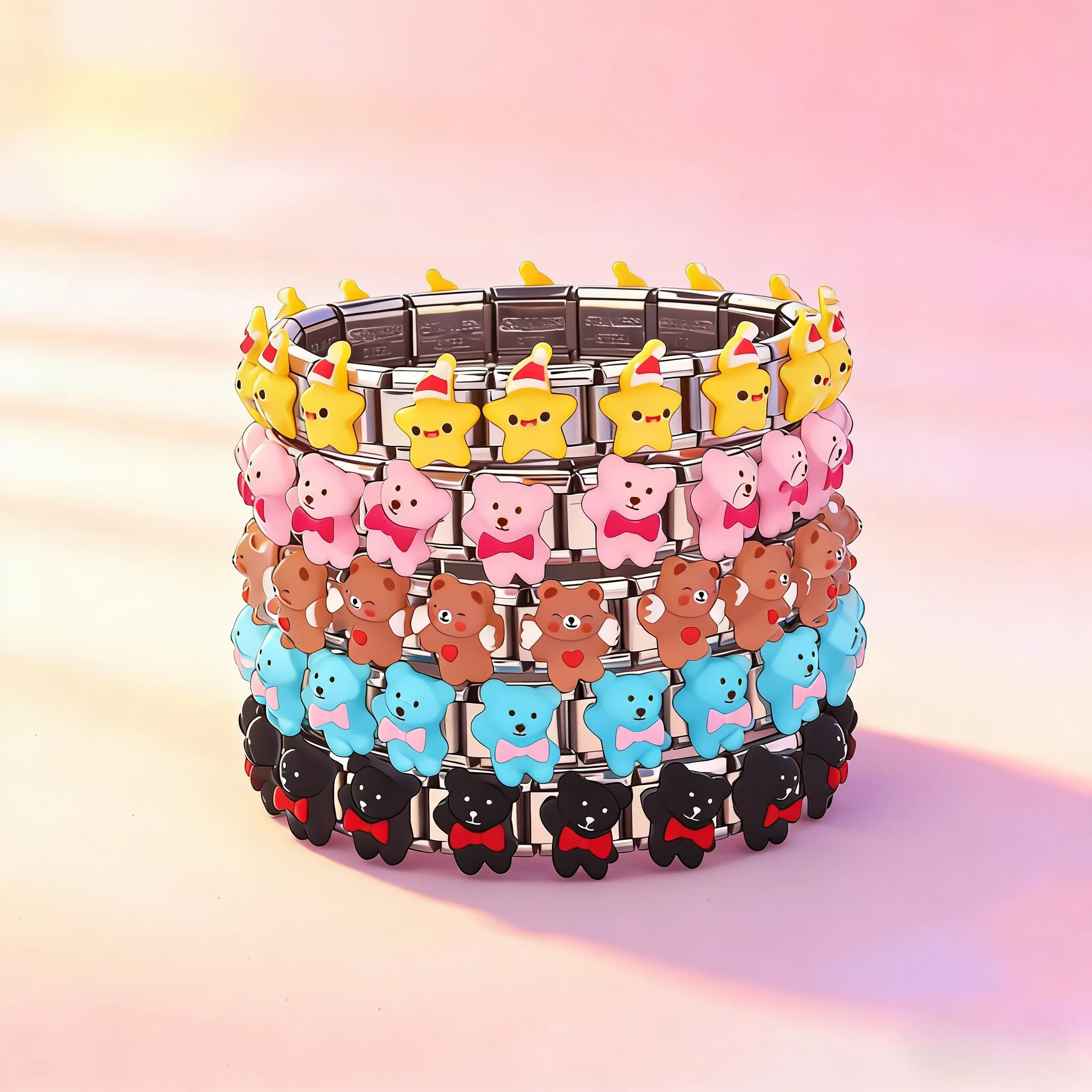 

Trendy Cute Blue Pink Black Colors Bear Star Italian Charm 9mm Module Elastic Stainless Steel Bracelets for Woman Men Birth Gift