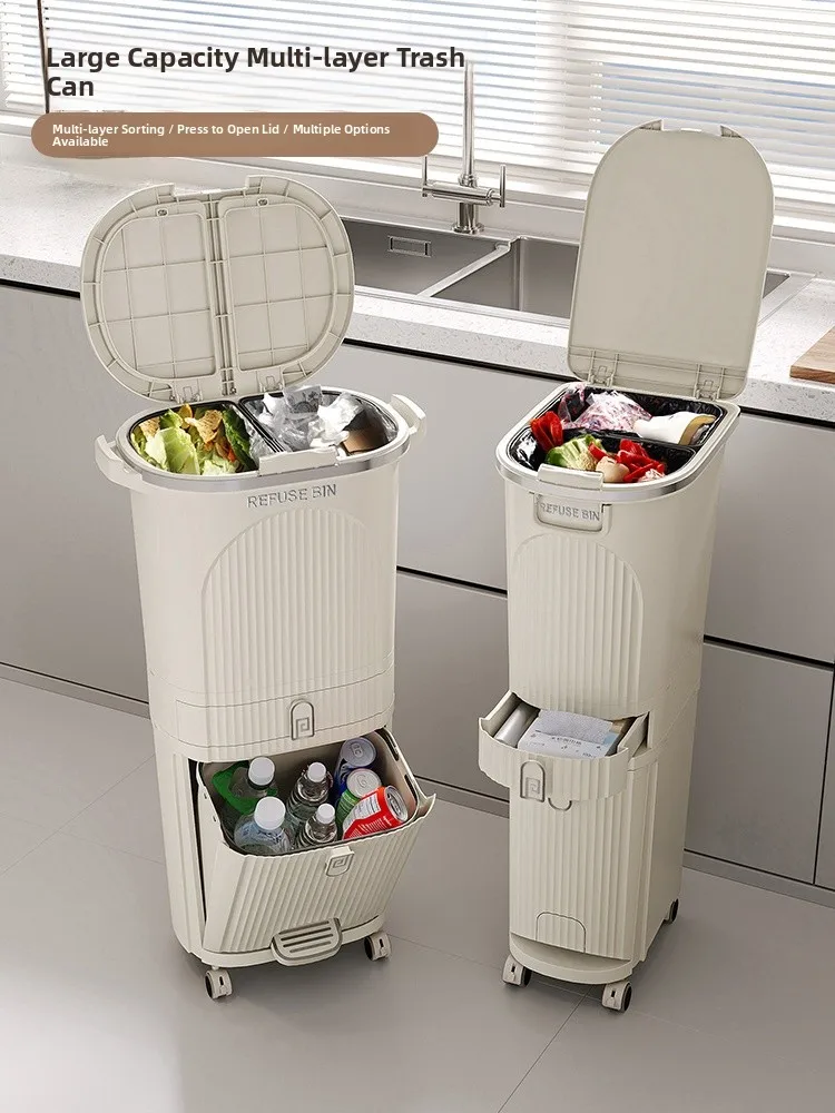 

Kitchen Tra Can High Model Large Capaci Double Layer Food Waste Storage Dry Wet Separation Japanese Sle Household Garba...