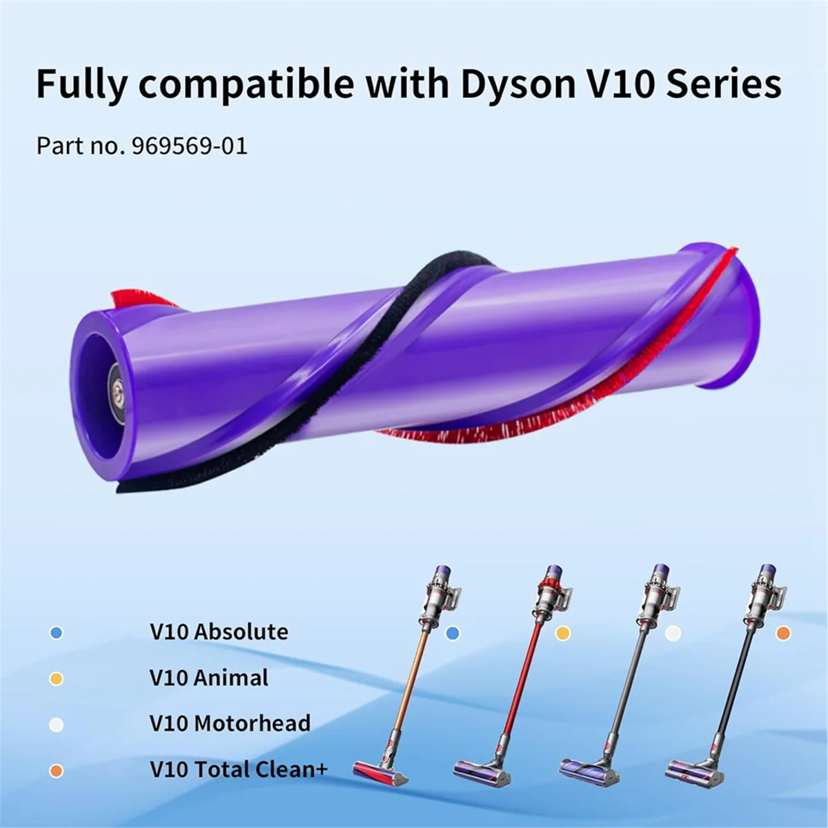 A65T Roller Brush for Dyson V10 Absolute V10 Animal V10 Total Clean+ Cordless Vacuum Cleaner Replacement Part 969569-01