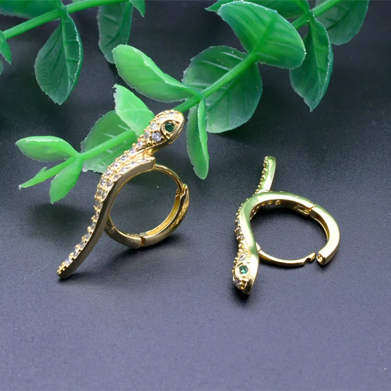 Nickel Free Anti Fading Gold Plated Copper CZ Setting Snake Huggie Hoop earring for Women