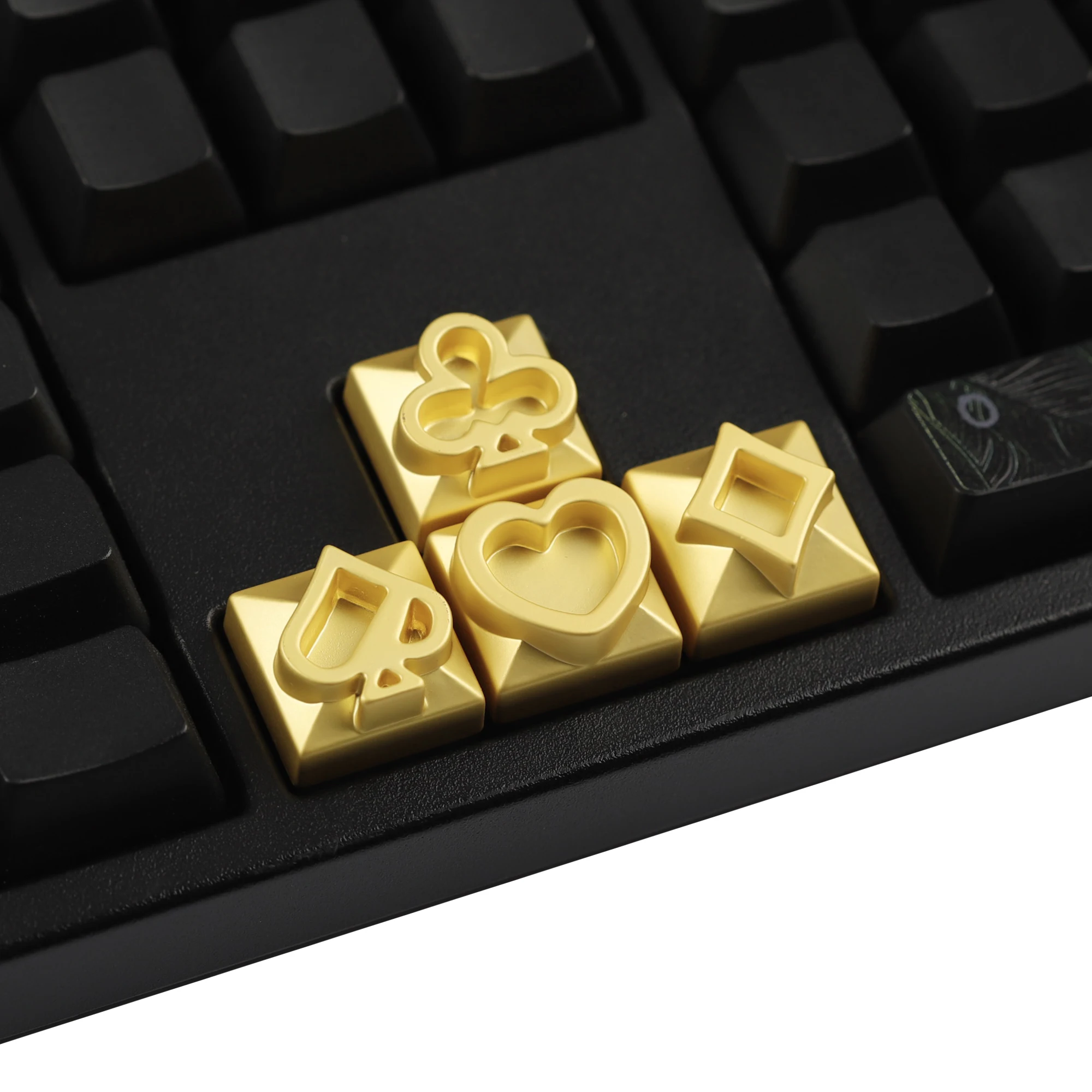 YMDK 4pcs Playing Card Themed Poker Keycaps Gold Matte Metal Arrow Keys Personalized Keycap for MX Mechanical Keyboards