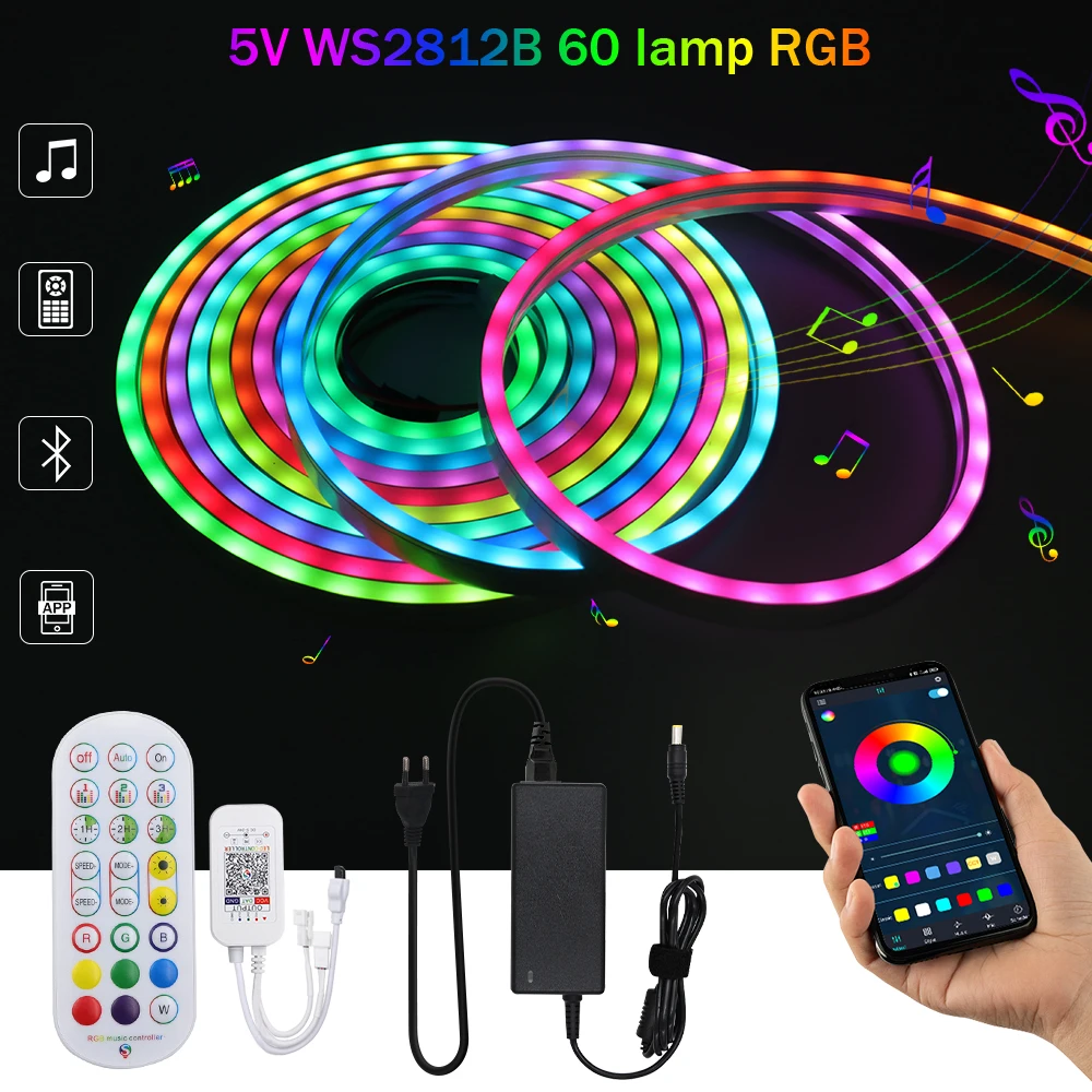 

Dream Color 12V RGB LED Strip Light WS2812B Waterproof Flexible Neon Strip with Bluetooth APP Remote Control Outdoor Decoration