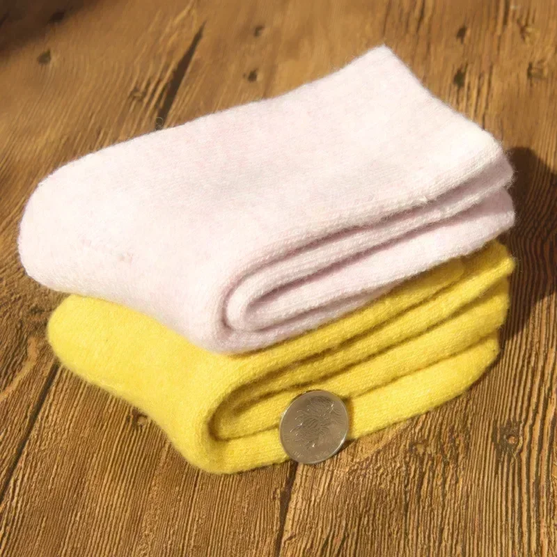 Meia de cashmere de lã de bebê monocromática, quente, velo grosso, peludo de bezerro, meia infantil de 0 a 6 anos, bebê, menino, menina