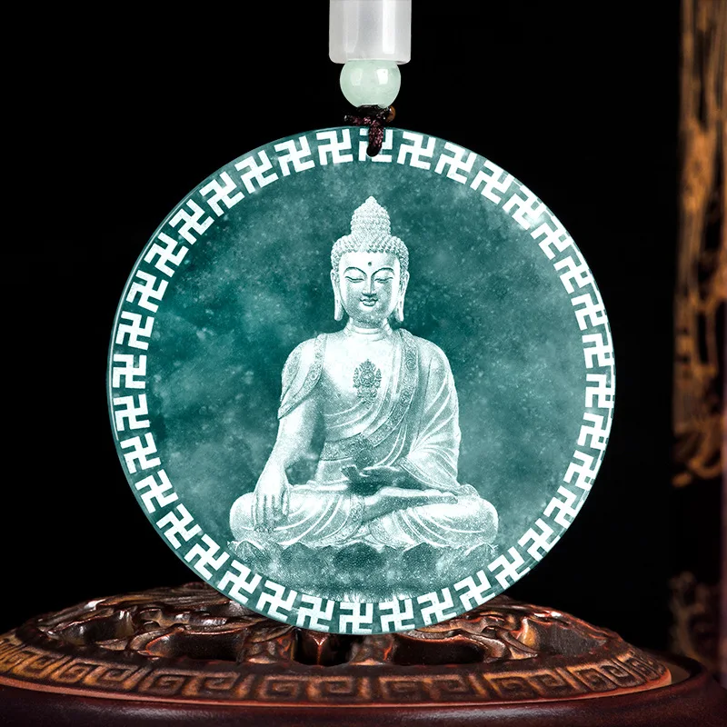 Natural A-grade giadeite Blue Water Shadow Sculpture Statue Tathagata Buddha Ice Seed Jadeite Pendant regali da uomo gioielli da donna