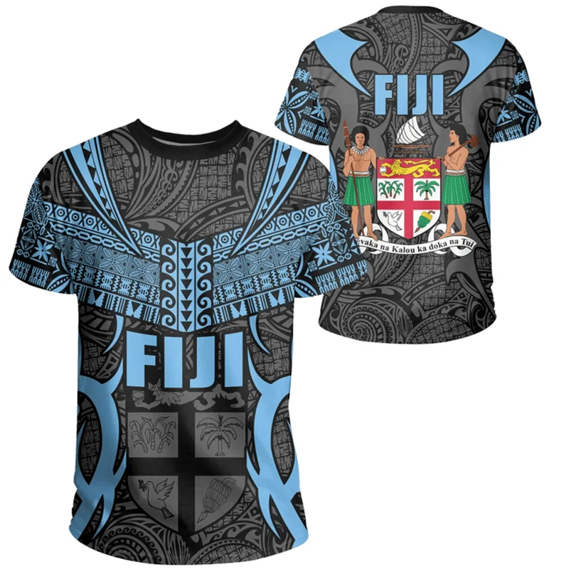 

Fiji Flag Map Graphic T Shirts Fijian National Emblem T Shirt For Men Clothes Polynesia Unisex Tshirt Casual Man Tee Women Tops