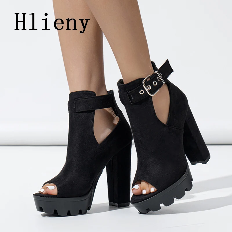 Hlieny Size 35-42 Sexy Peep Toe Platform Boots Women High Heels Dance Shoes Female Autumn Design Buckle Strap Ladies Sandals