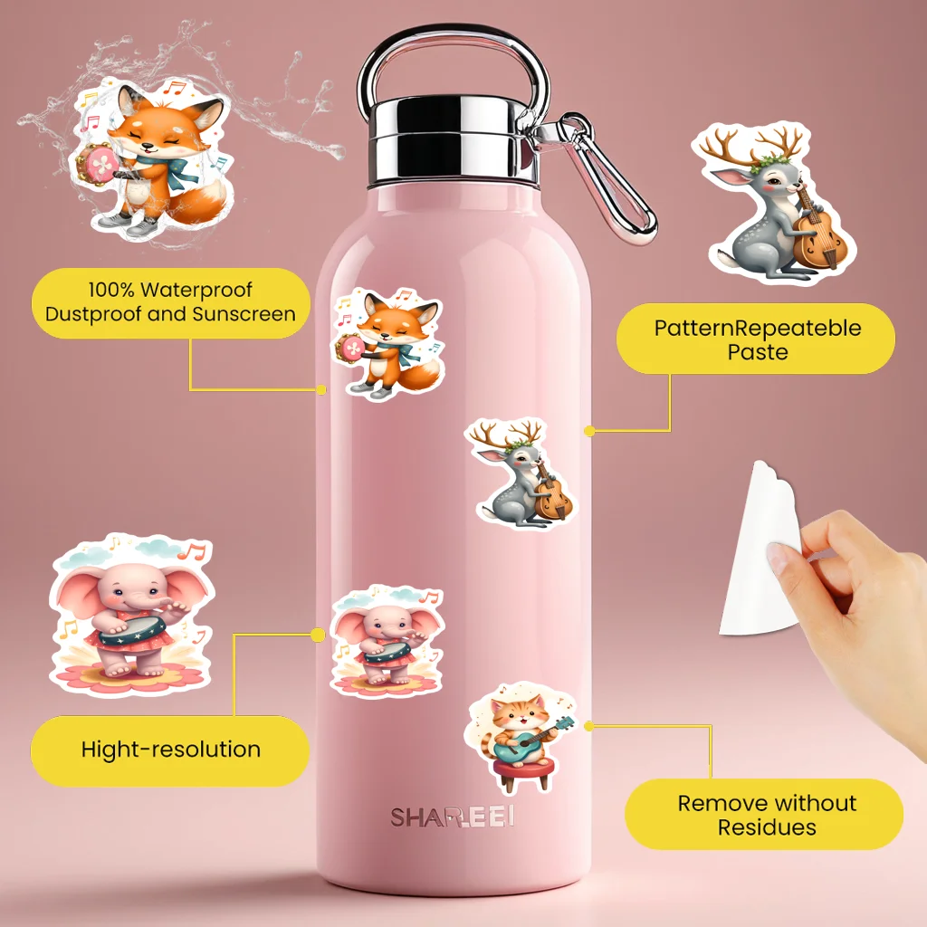 35pcs-50pcs Musical Animal Musicians Stickers Cute Musical Instruments Animal Stickers  Stickers  For Guitar DIY