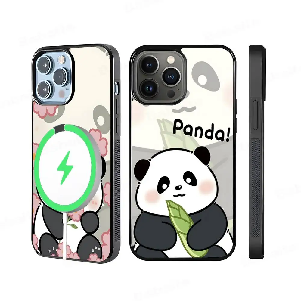

Cute Panda Phone Case Magnetic Case For iPhone 16 14 13 12 11 15 Pro Max Plus For Magsafe Wireless Charge Cover