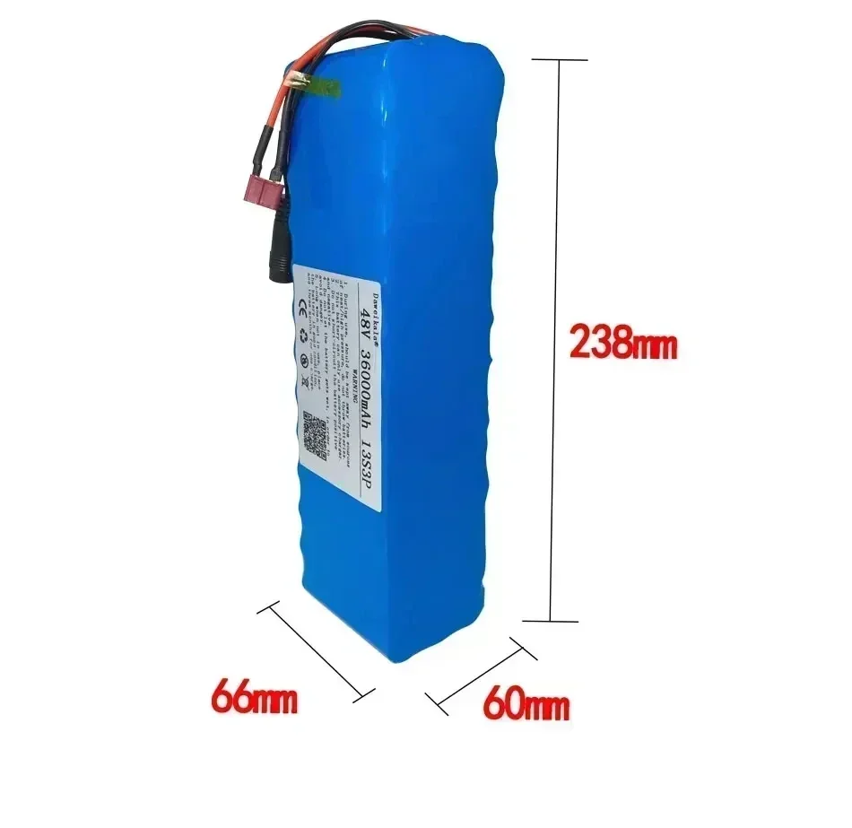 48V lithium battery electric bicycle 36000mAh 500W 13S3P T plug 18650 lithium-ion battery pack with BMS+54.6V 2A charger