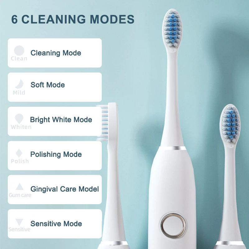 6 Speed Modes Electric Ultrasonic Toothbrush USB Charging for Adults Sonic Tooth Cleaner Soft Brush Heads Automatic Couple Set