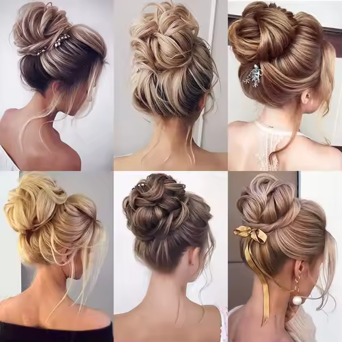 Azqueen Synthetic Messy Bun Chignon Donut Gary Brown Color Hair Bun Pad Elastic Hair Rope Rubber Band Hair Extensions - Image 6